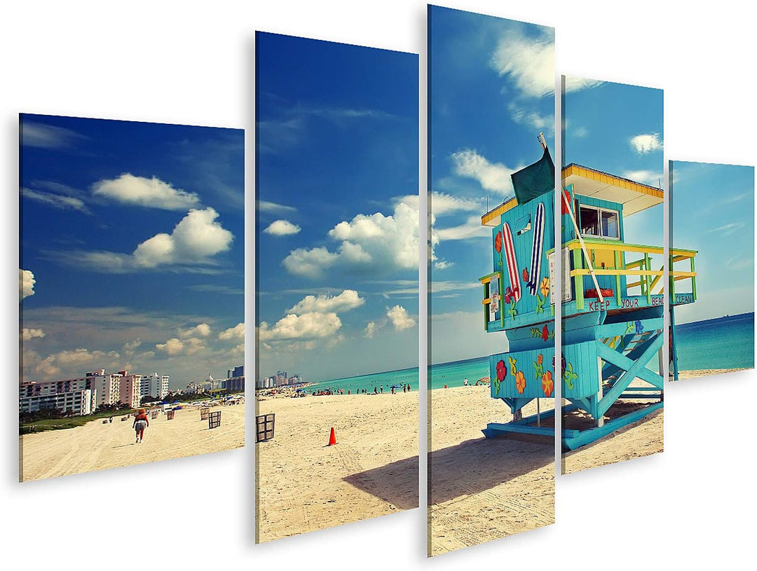 islandburner Bild auf Leinwand Südstrand In Miami Florida Bilder Wandbilder Poster Leinwand 170x80cm