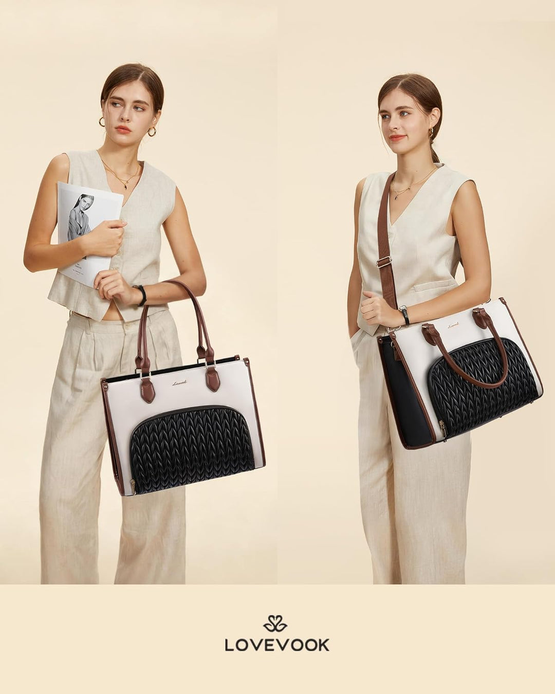 LOVEVOOK Arbeitstasche Damen mit Isolierted Kühlfach, Handtasche mittelgross, 15,6 Zoll Laptoptasche