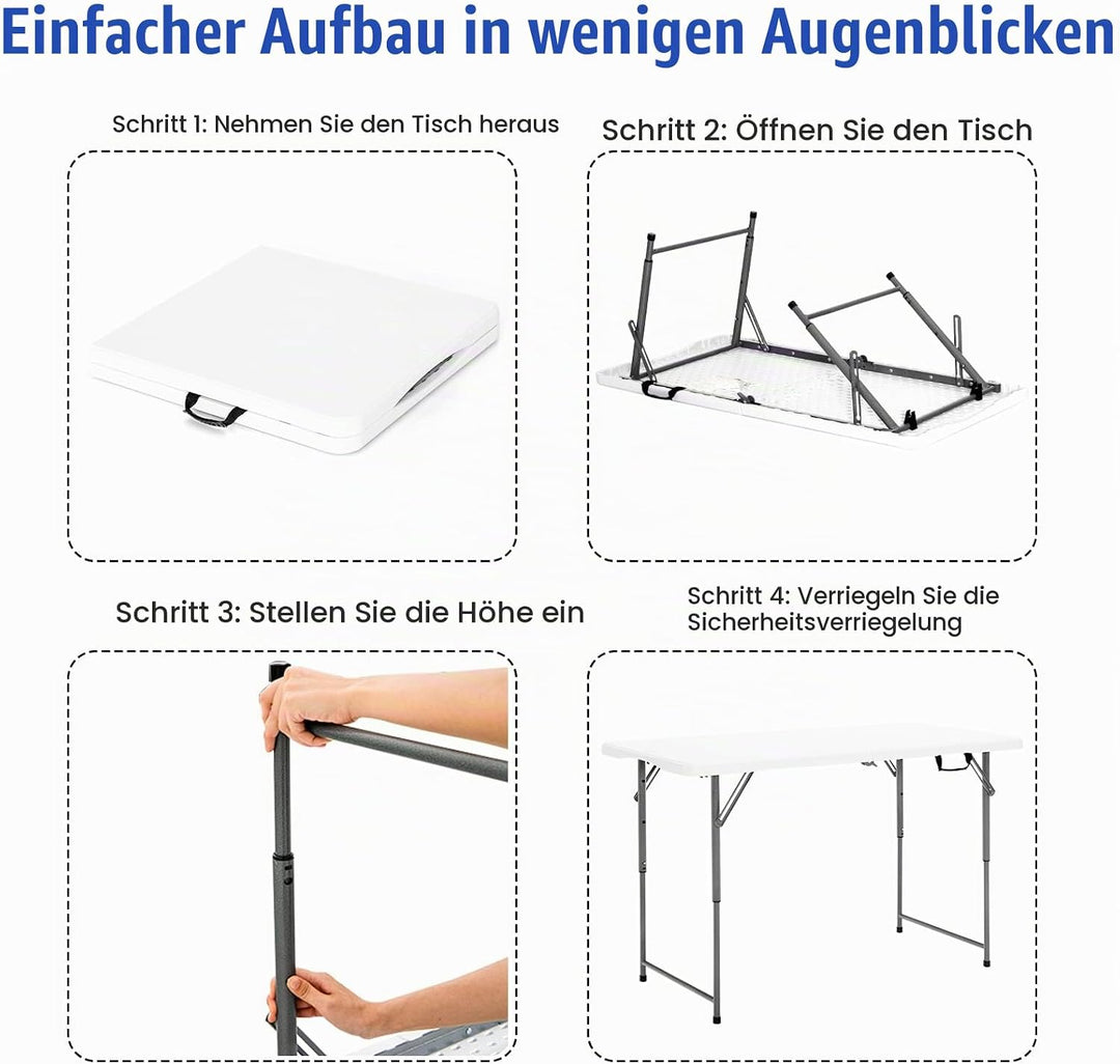 KOMFOTTEU Campingtisch klappbar, Klapptisch Höhenverstellbar, Gartentisch mit Griff bis 150 kg, Balk