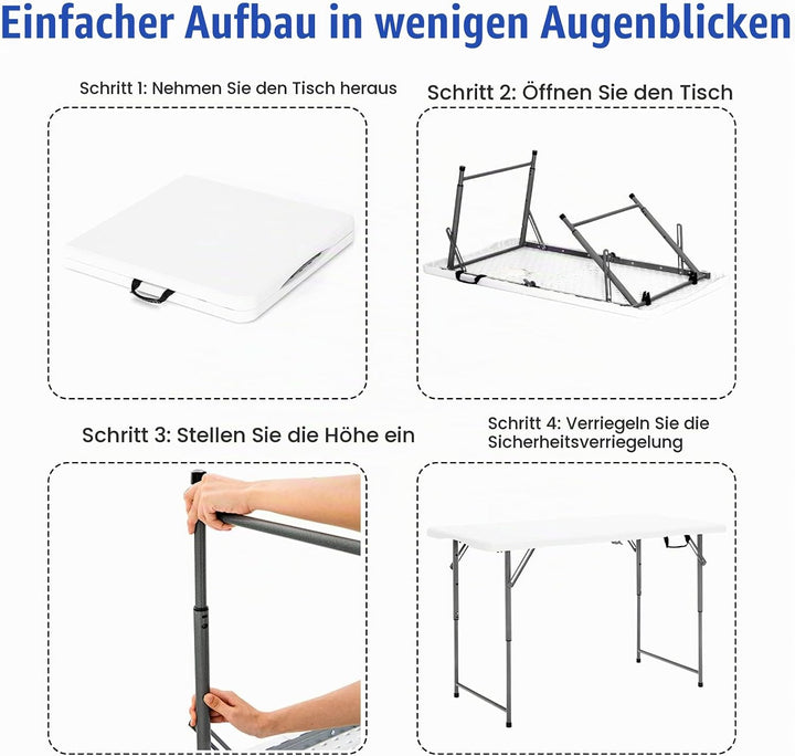 KOMFOTTEU Campingtisch klappbar, Klapptisch Höhenverstellbar, Gartentisch mit Griff bis 150 kg, Balk