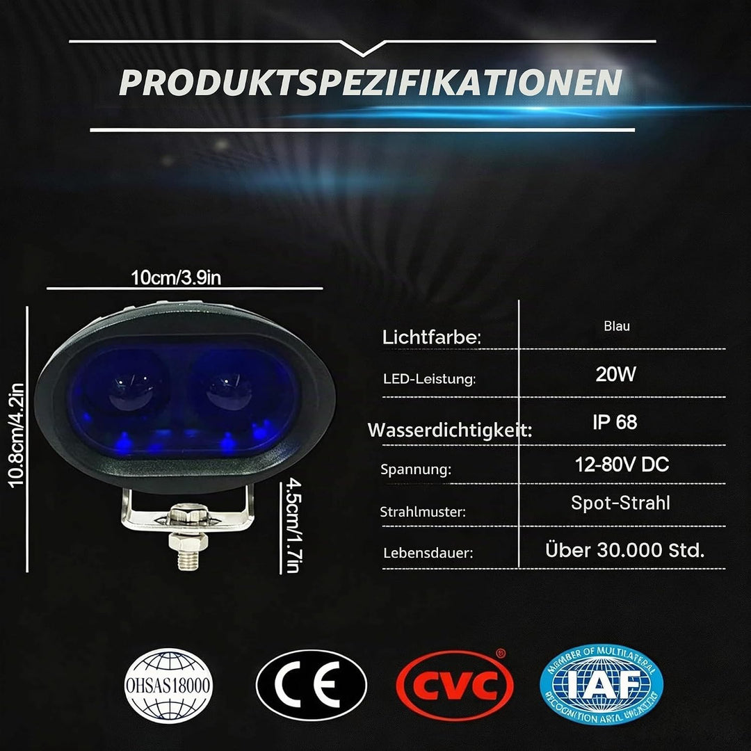 Dinfu 20W Led Blau Gabelstapler Licht Warenhaus Sicherheitswarnleuchte 12-80V … 1pcs, 1pcs