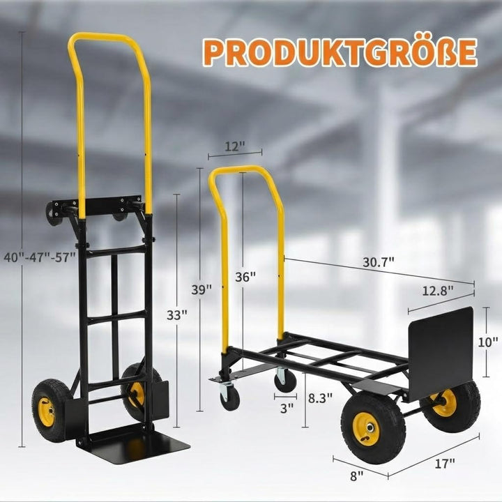 2-in-1 Transportwagen Handwagen Faltbar Mit 4 Pannensicheren Rädern, Schwerlast Tragkraft 362kg – Id