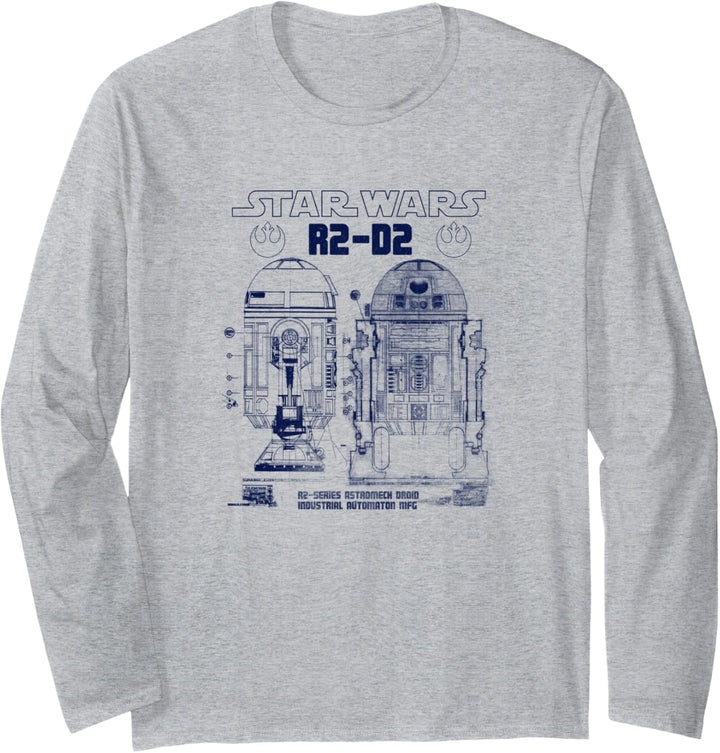 Star Wars R2-D2 Astromech Droid Blue Print Schematic Langarmshirt