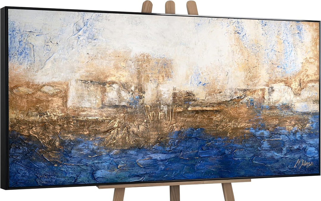 YS-Art Abstrakt Acryl Gemälde auf Leinwand Marine handgemalt Wandbilder Wohnzimmer modern Wohndekor