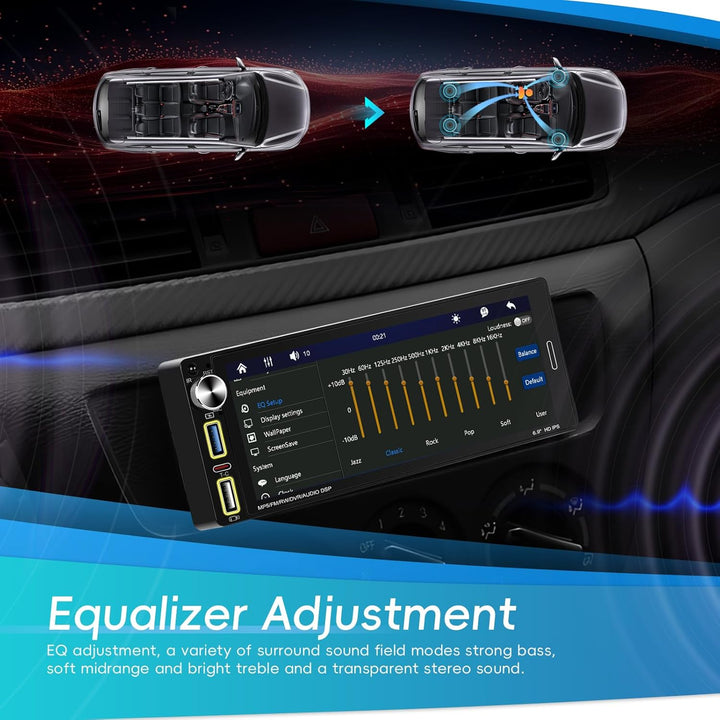 Hikity Autoradio mit Bildschirm 1 Din Wireless CarPlay Android Auto, 6,9 Zoll HD Touchscreen Radio B