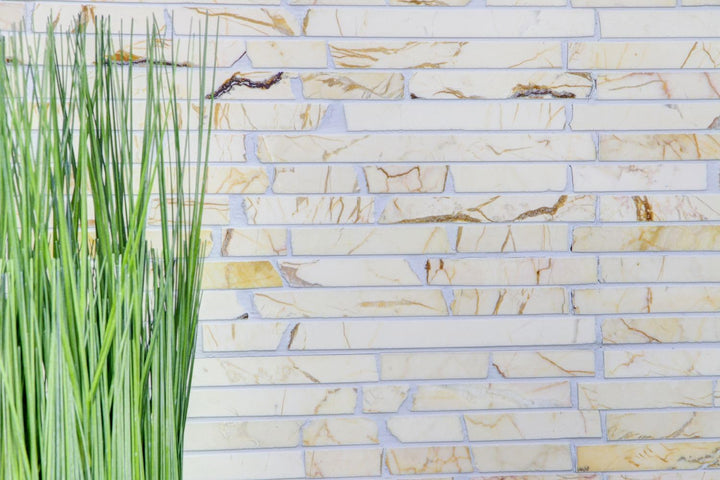 Mosaik Brick golden cream poliert mit Struktur Marmor Naturstein Küche, Mosaikstein Format: 25-105x1
