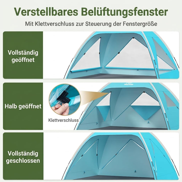 Wolfwise Strandmuschel UV Schutz, 3 Belüftungsfenster & Tragetasche, Strand Zelt mit erweiterbarem B