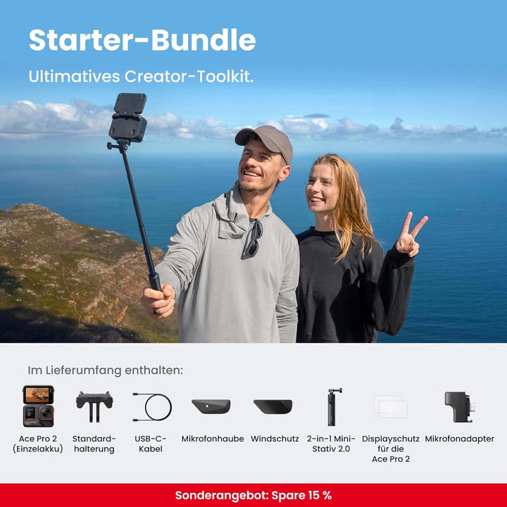 Insta360 Ace Pro 2 Starter-Bundle – Wasserdichte 8K Action-Kamera, gemeinsam mit Leica entwickelt, 1
