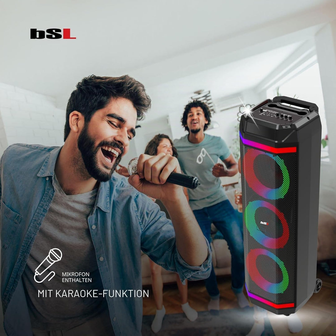 Bluetooth-Lautsprecher BSL-S61 mit Beleuchtung an den Lautsprechern | 3 Lautsprecher mit 8 Zoll | 50
