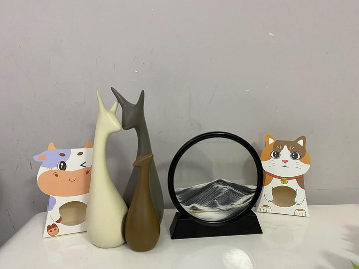 Yuomiker Dynamisch 3D Sandbilder zum Drehen, Fliessende Sandmalerei runder Glas Rahmen, Bewegtes San
