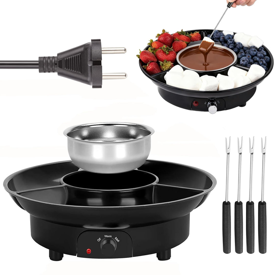 Elektrisches Schokofondue-Set, 260 ml Schokoladenschmelzer mit 3 Fächer, 4 Fonduegabeln, 2 Temperatu