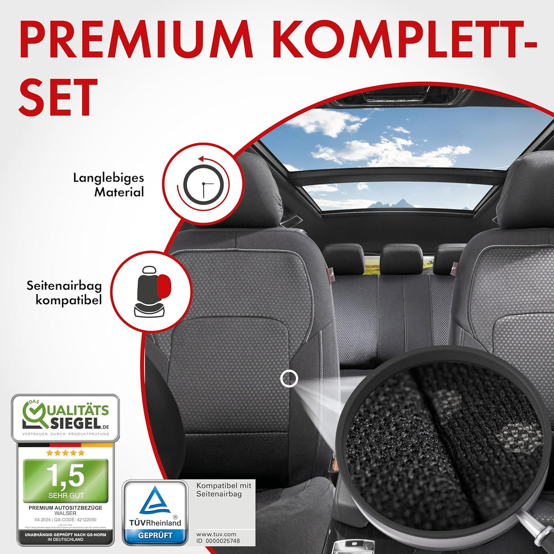 Walser Premium Autositzbezüge Logan mit Reissverschluss Qualitätssieger Sehr Gut* Sitzbezüge Auto, Z