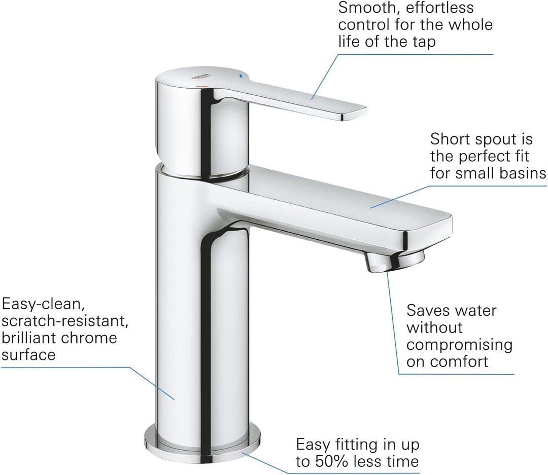 GROHE Lineare - Einhand- Waschtischarmatur (wassersparend, XS-Size, schnelle Befestigung, mit Temper