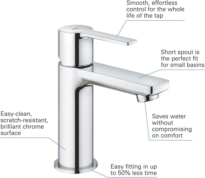 GROHE Lineare - Einhand- Waschtischarmatur (wassersparend, XS-Size, schnelle Befestigung, mit Temper