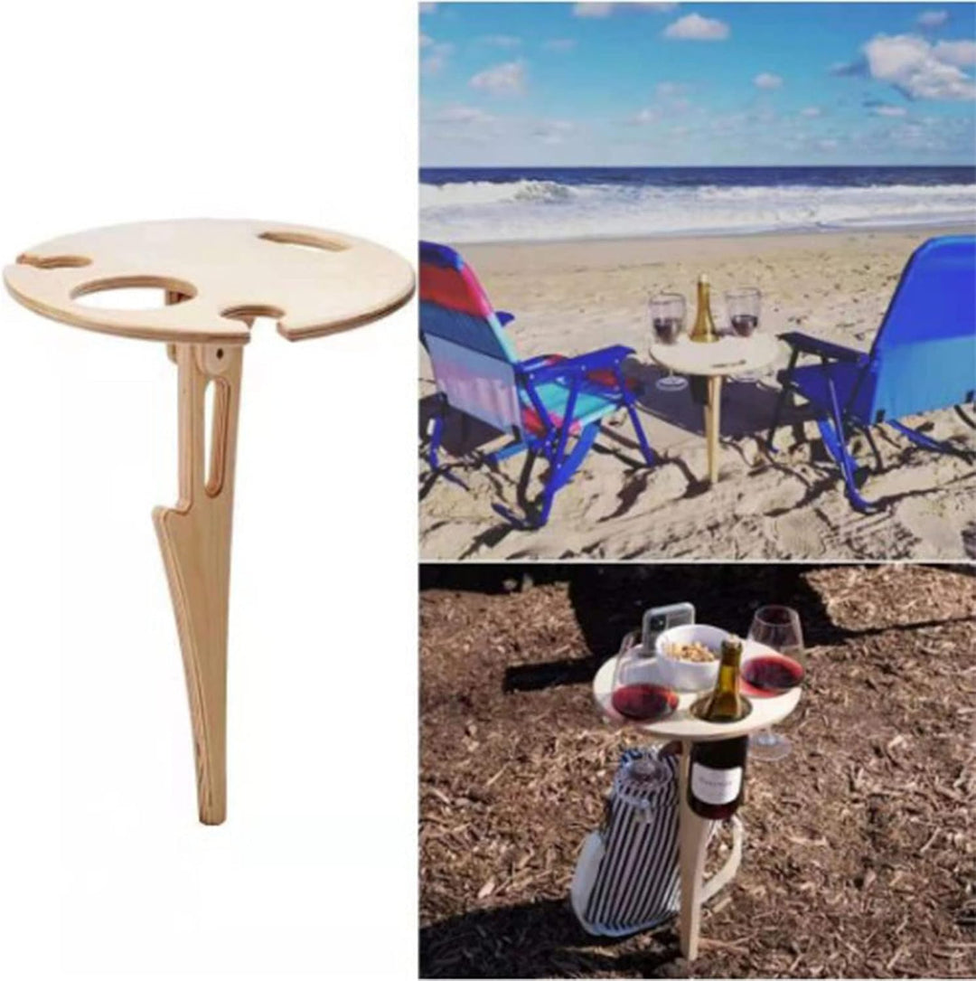 Topyond Tragbarer Klappbarer Weintisch – Outdoor, Garten, Rasen, Picknick, Tragbares Weinregal, Holz