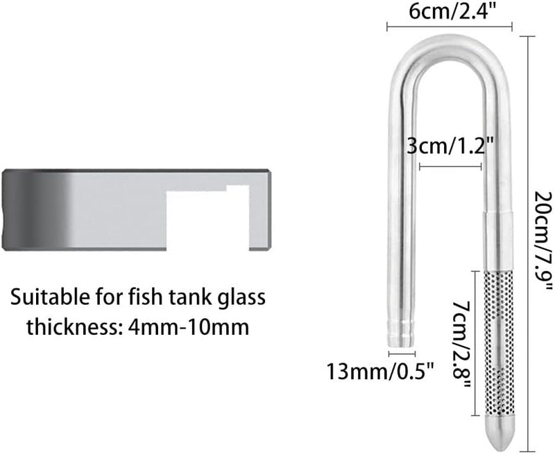 MiOYOOW Aquarium Zufluss Abflussrohr Set,Edelstahl Lilienrohr Mikroporöses Lily Pipe Skimmer mit Roh