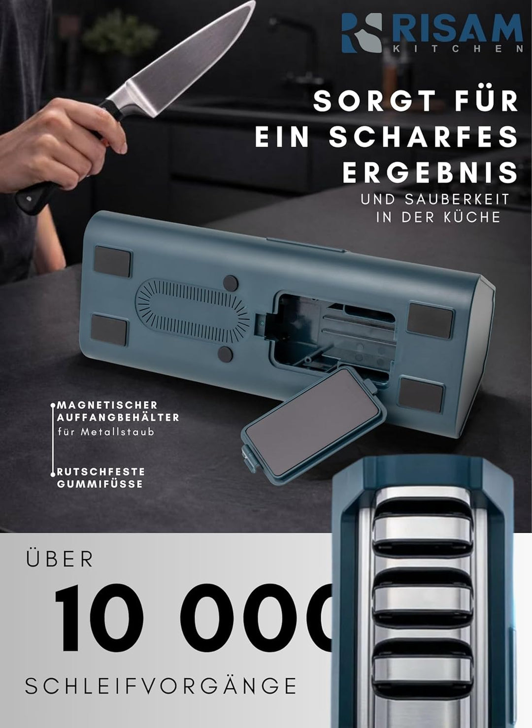 Messerschärfer elektrisch – 2-Stufen Schleifsystem – Messer schärfen für Küchenmesser & Keramikmesse