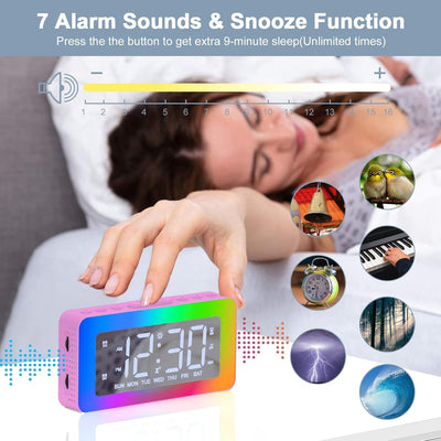 Wecker digital mit 2 Wecker Laut für Tiefschläfer, Wecker mit Licht,Timer,8 White Noise, Wecker mit