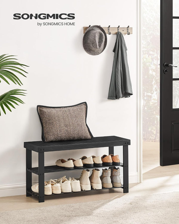 SONGMICS Schuhbank, Schuhregal mit 3 Ebenen, Schuhablage aus Bambus, bis 130 kg belastbar, 28,7 x 90