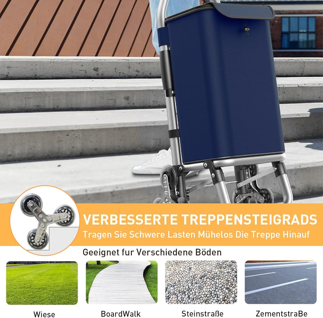 Einkaufstrolley Klappbar mit 56L Kapazität und Belastbar bis 50kg, 2 in 1 Multifunktions Mutige Alum