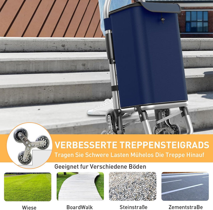 Einkaufstrolley Klappbar mit 56L Kapazität und Belastbar bis 50kg, 2 in 1 Multifunktions Mutige Alum
