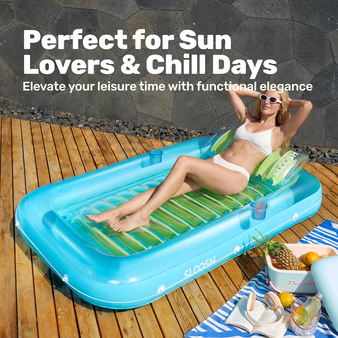 Sloosh Inflatable Sun Pool Lounge Float, Suntan Tub Raft Float, Tanning Pool with Removable Cushion,