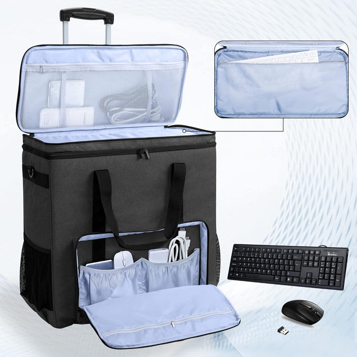CURMIO Reisetasche für Desktop PC, PC Gehäuse Tasche mit Abnehmbarem Trolley, Desktop-Computer-Trage
