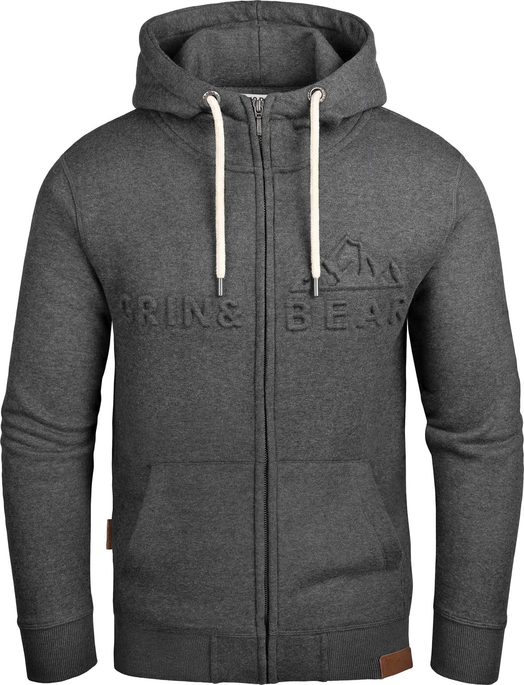 Grin&amp;Bear Herren Hoodie Sweatshirt mit geprägtem Logo GEC017, Anthrazit
