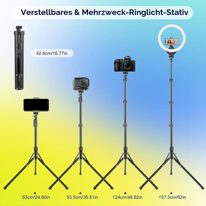 Aureday Ringlicht mit Stativ, 14 Zoll Selfie Ringlicht mit 62 Zoll Stativ Ständer Zusammenklappbar f