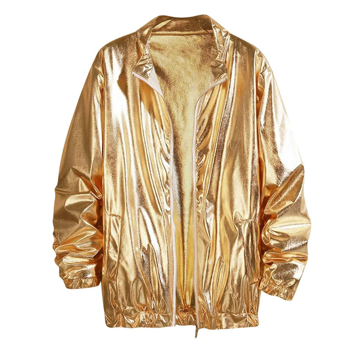 Duohropke Herren Metallic Nightclub Jacke Slim Fit Reissverschluss Varsity Baseball Bomber Glänzend