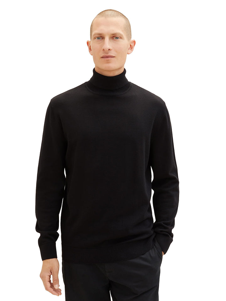 TOM TAILOR Herren Basic Strickpullover mit Rollkragen M 29999 - Black, M 29999 - Black