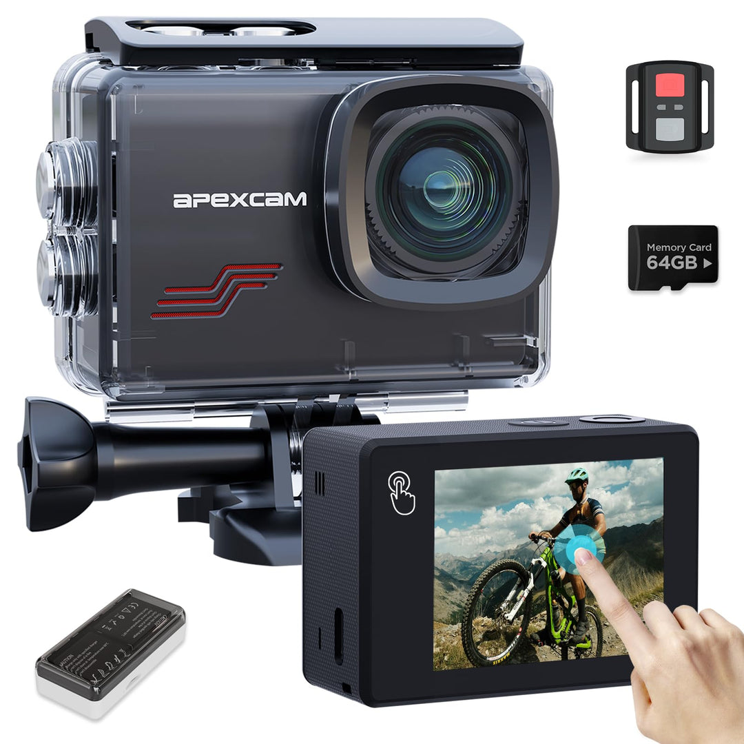 Apexcam M80pro mit 64G Karte Action Cam 4K60FPS 64MP WLAN Sportskamera Unterwasserkamera 40m Wasserd