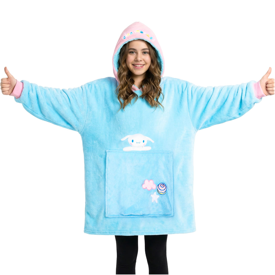 Hello Kitty Sanrio Kapuzenpullover Mädchen Teenager, Oversized Hoodie, Decke mit Ärmeln und Plüschbe