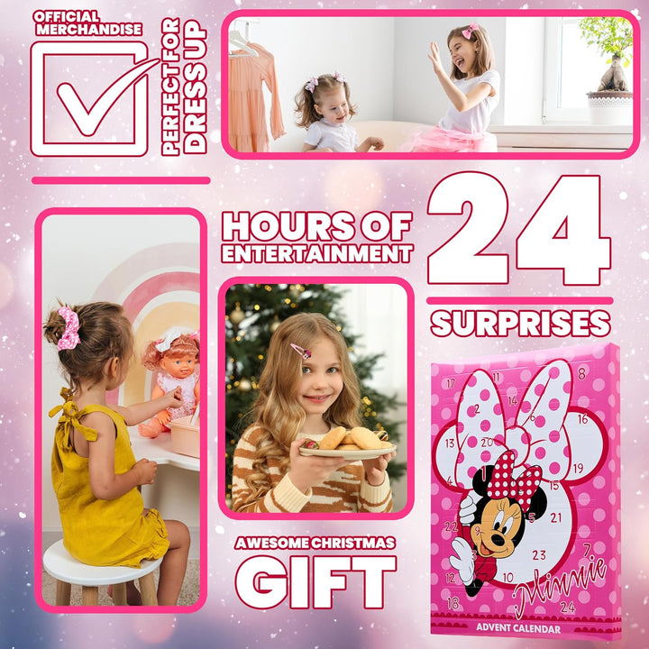 Disney Minnie Mouse Adventskalender 2024, Haarschmuck & Accessoires für Mädchen (Rosa), Rosa