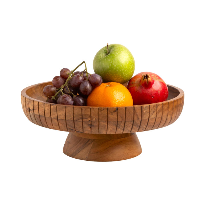 LAVAUK Obstschale aus Akazienholz mit Sockel, 30,5 cm Durchmesser, dekorative Schale als Tafelaufsat