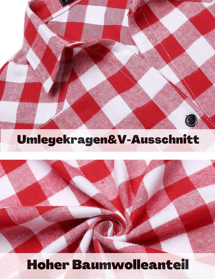 UNibelle Damen Karierte Hemd Langarm Trachtenbluse Oktoberfest Bluse Karo Hemdjacke Baumwolle Hemdbl
