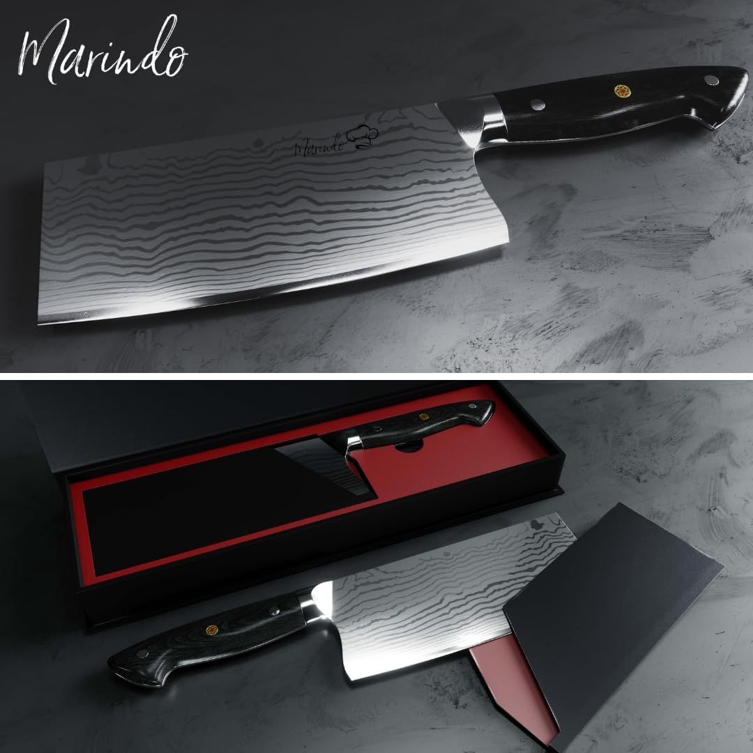 Marindo Chinesisches Kochmesser Edelstahl | 18cm Klingenlänge | Küchenbeil mit dreifach genietetem H