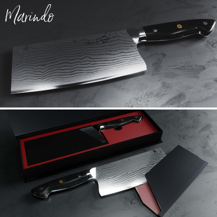 Marindo Chinesisches Kochmesser Edelstahl | 18cm Klingenlänge | Küchenbeil mit dreifach genietetem H