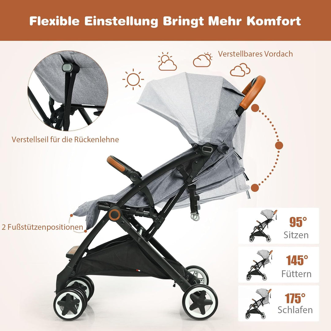 COSTWAY Kinderwagen Einhand Faltbar, Kinderbuggy mit verstellbare Rückenlehne & Verdeck, Reisebuggy
