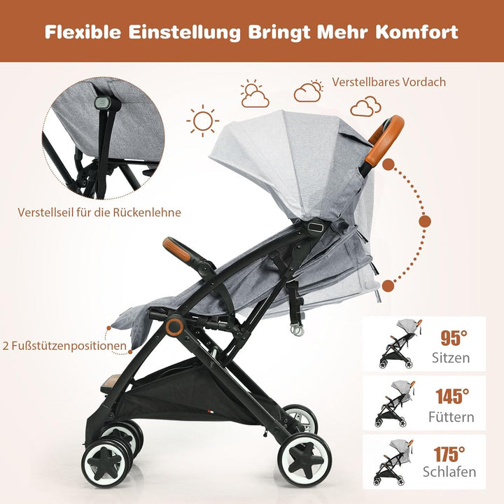 COSTWAY Kinderwagen Einhand Faltbar, Kinderbuggy mit verstellbare Rückenlehne & Verdeck, Reisebuggy