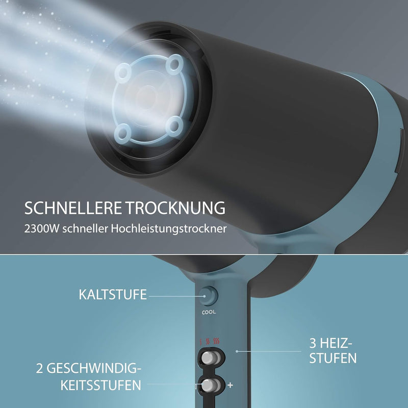 REVAMP Progloss Haartrockner Ionen 2300W - Leichter, tragbarer Föhn mit Glättungsdüse und Volumenauf