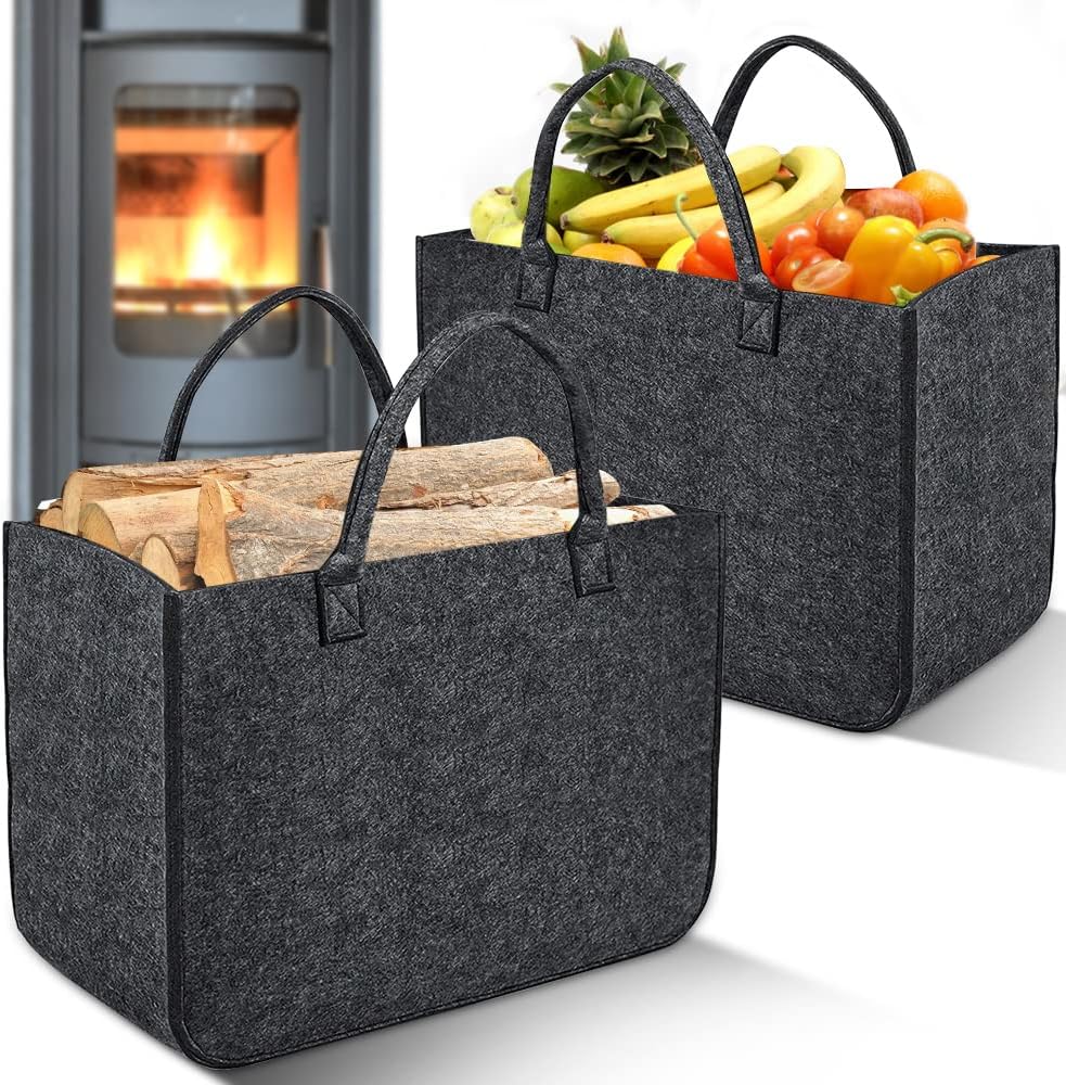 2 Stück Filztasche Kaminholztasche aus Filz Kaminholzkorb Filztaschen Einkaufskorb Brennholzkorb für