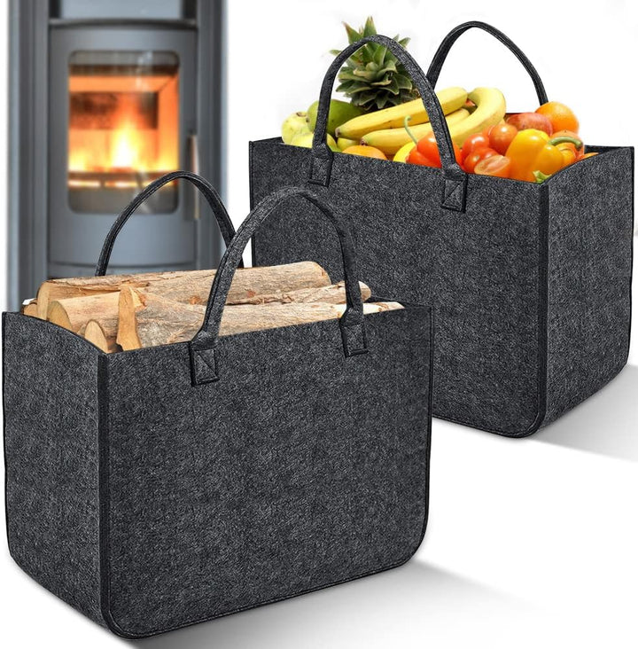 2 Stück Filztasche Kaminholztasche aus Filz Kaminholzkorb Filztaschen Einkaufskorb Brennholzkorb für