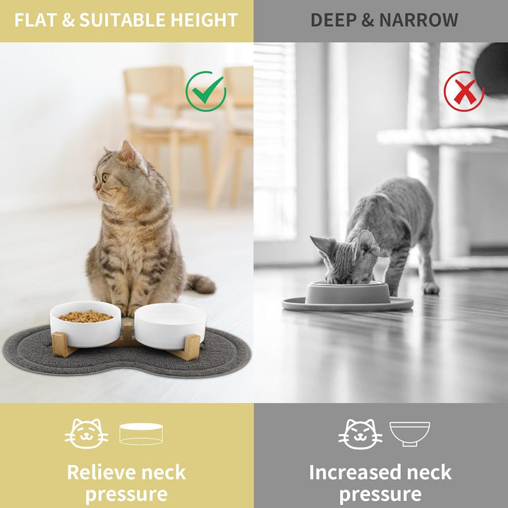 Katzennapf, 2 Stück Keramik Futternapf Katze Set, 3-in-1 rutschfeste Katzennäpfe mit Holzstände und
