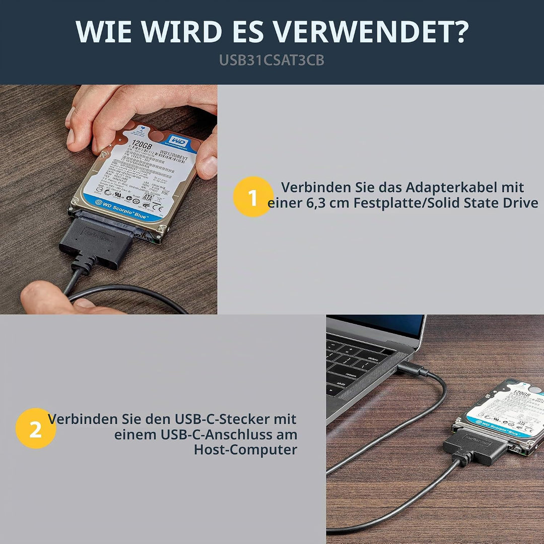 StarTech.com USB-C auf SATA Adapter - Externer Festplattenstecker für 2,5'' SATA-Laufwerke - SATA SS
