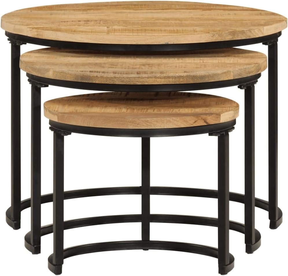 vidaXL Satztisch 3-TLG., Couchtisch Holz-Tischplatte Eisenbein, Beistelltisch für Wohnzimmer, Wohnzi