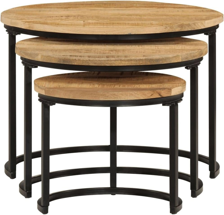 vidaXL Satztisch 3-TLG., Couchtisch Holz-Tischplatte Eisenbein, Beistelltisch für Wohnzimmer, Wohnzi