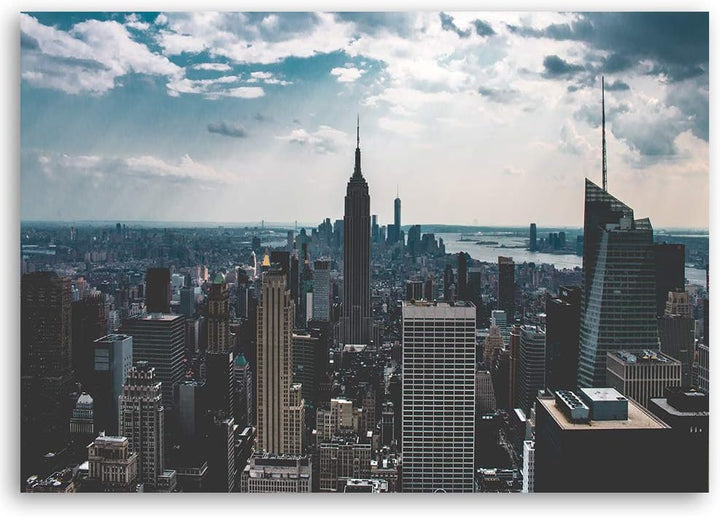 Feeby Wandbild New York Druckbild Leinwandbild Wolkenkratzer Blau 100x70 cm Leinwandbild 100x70 cm B