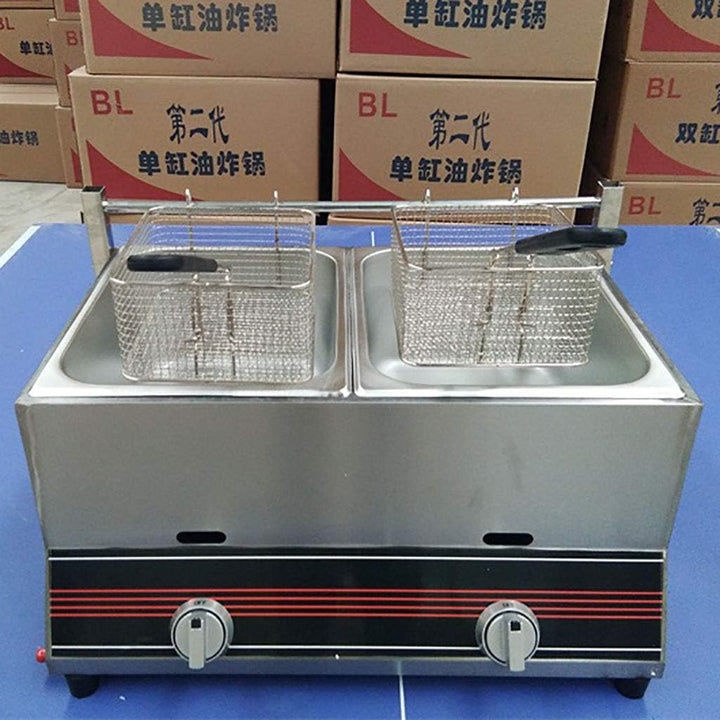 Deep Fryer Gas Fritteuse 22L Doppel-Zylinder-grosse Kapazitäts-Friteuse Edelstahl Material Infrarot-