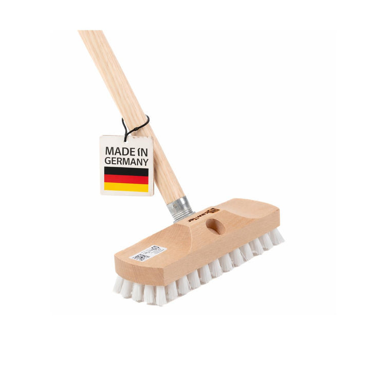 BawiTec Qualitäts Schrubber Schrubberbürste 22cm mit Stiel 120cm Lackiert Scheuerbürste Weisse Harte